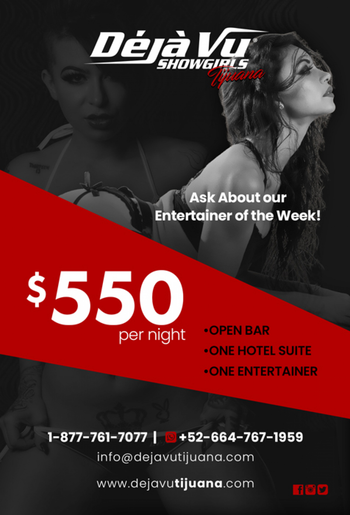 Spend the Night > Hotel Suite + One Entertainer + Open Bar - Déjà Vu  Showgirls Tijuana