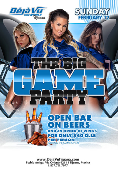 The big game viewing party with open bar on beers at a fully nude all inclusive strip club in Tijuana close to the border of San Diego